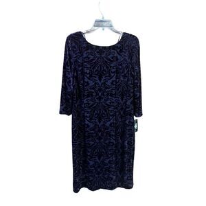 SLNY Eggplant Raised Velour Low Back Dress Sz 14 NWT